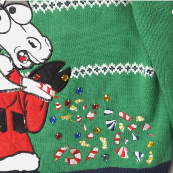 Jolly Sweaters Christmas Ugly Sweater Unicorn Puke Candy Embroidered Gems Sz XL - Picture 3 of 9